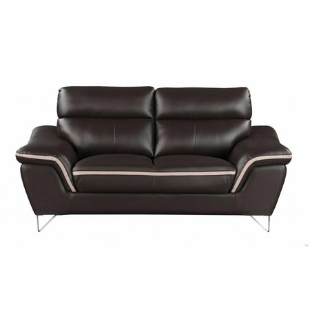 Homeroots 69 x 36 x 40 in. Modern Brown Leather Sofa & Loveseat 343863